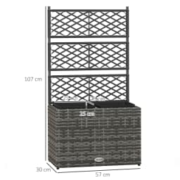 Outsunny 22L Garden PE Rattan Planter with Trellis, Free Standing Flower Raised Bed with Two Plant Boxes for Garden Planter