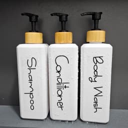 3PCS Bathroom Refillable Lotion Bottle for Shower Bath Shampoo Soap Conditioner Lotion Pump Press Bottles with Waterproof Labels