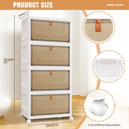 BRIEFNESS 3/4/5 Tier Stackable Storage Boxes with Lids & Wheels Plastic Organizer for Clothes,Bedroom,Living Room,Study & Office