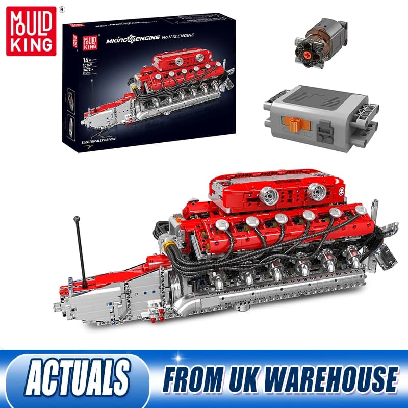 Mould King 10169 Technical Car Engine Toys The Motorized V12 Engine Building Block Assembly Car Engine Brick Kids Christmas Gift