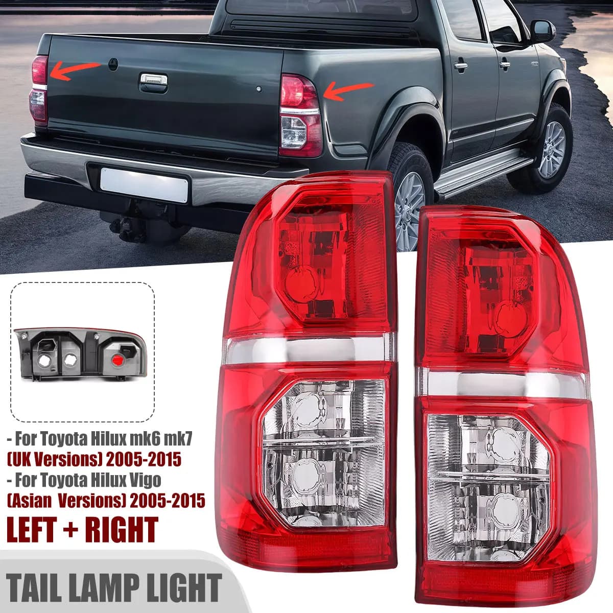 FOR TOYOTA HILUX PICKUP REAR TAIL LIGHT LAMP LEFT + RIGHT SIDE MK6 MK7 2005-2015