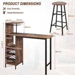 GOFLAME 3PCS Bar Table & Chair Set Industrial Pub Table Counter Height Dining Table Set