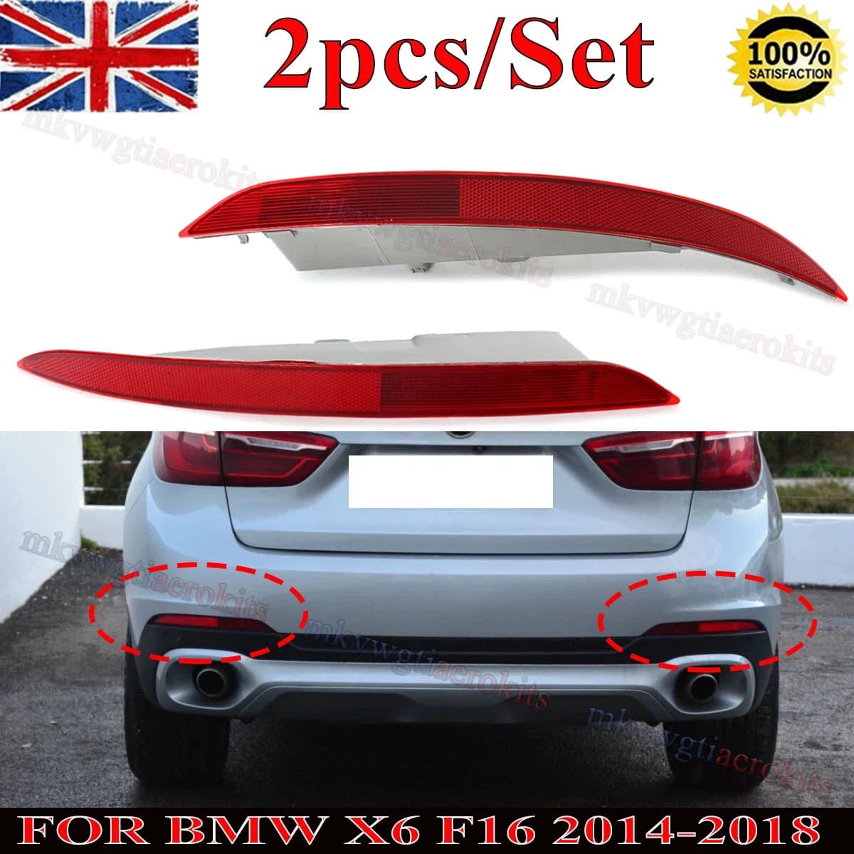 2PCS Red Lens Red LED Car Rear Bumper Reflector Lights Tail/Brake Lights Rear Fog Lights for For BMW X6 F16 28i 35i 2014-2018