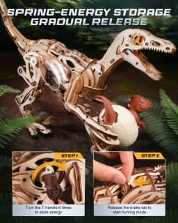 Robotime Velociraptor Mechanical 3D Wooden Puzzle Dynamic Gears Creative Relaxing Gift for Craft Lover Kids Adults