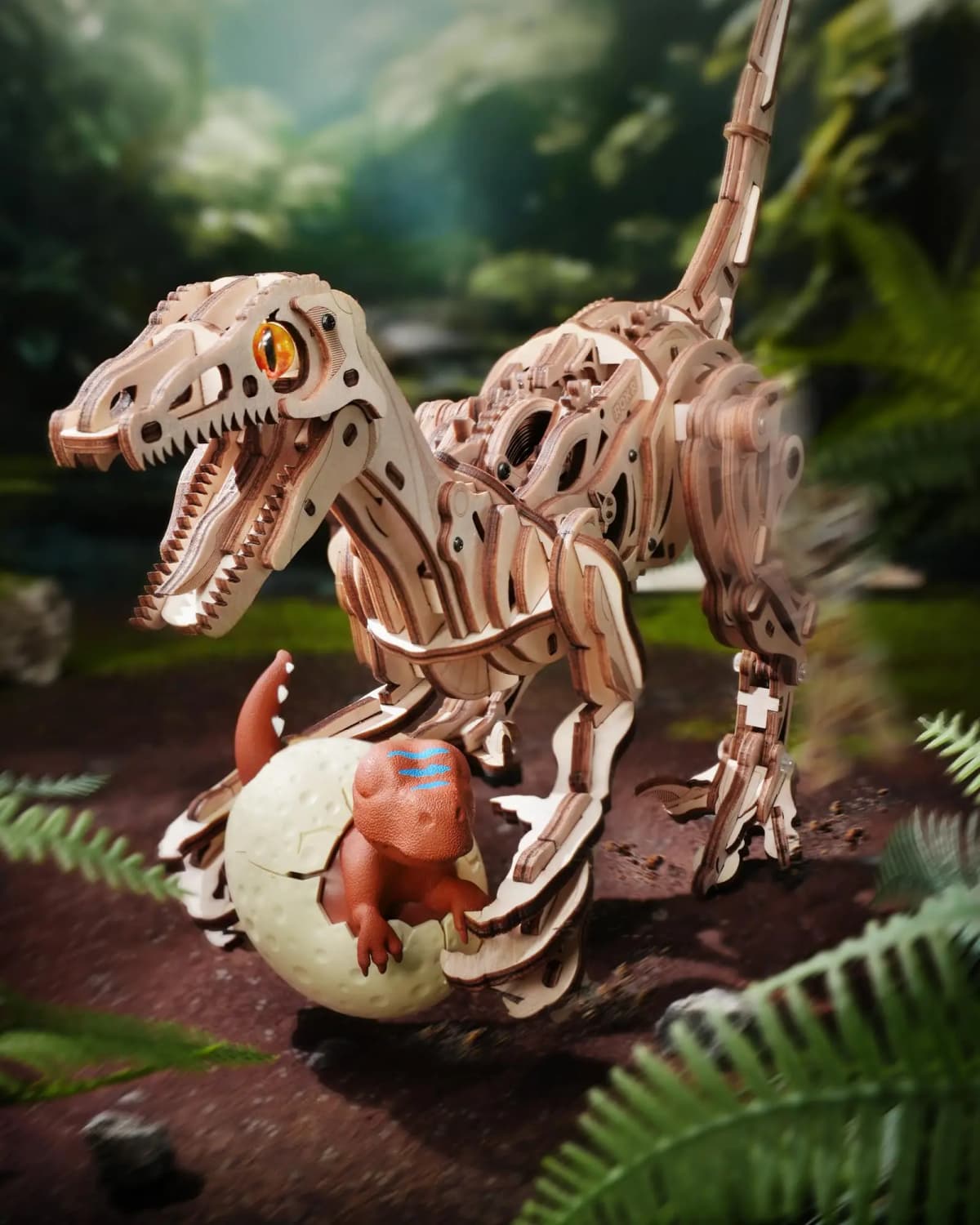 Robotime Velociraptor Mechanical 3D Wooden Puzzle Dynamic Gears Creative Relaxing Gift for Craft Lover Kids Adults