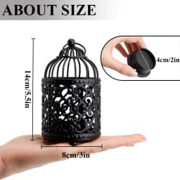 6 Pcs Bird cage Metal Small Candle Holder Candlesticks Hollow Hanging Lantern Creative European Home Party Wedding Decor(Black)