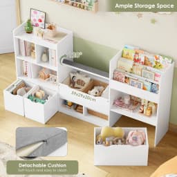 Getone Toy Storage Unit, Children's Bookcase 183cm, Kid's Room Furniture with Bench, children's shelf with 3 Drawers 183.5X94.5X29.8 cm