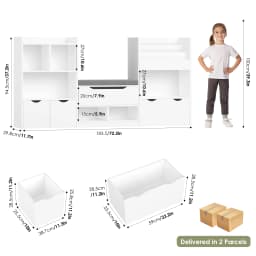 Getone Toy Storage Unit, Children's Bookcase 183cm, Kid's Room Furniture with Bench, children's shelf with 3 Drawers 183.5X94.5X29.8 cm