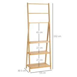 kleankin Foldable Natural Bamboo Towel Rack with 3 Towel Rails and 3 Shelves