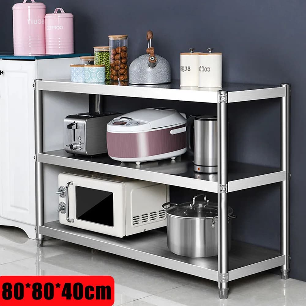 3-Tier Stainless Steel Table,Kitchen Work Table,Height Adjustable Table Workshop Workshop 30 kg Per Layer Suitable for Kitchens