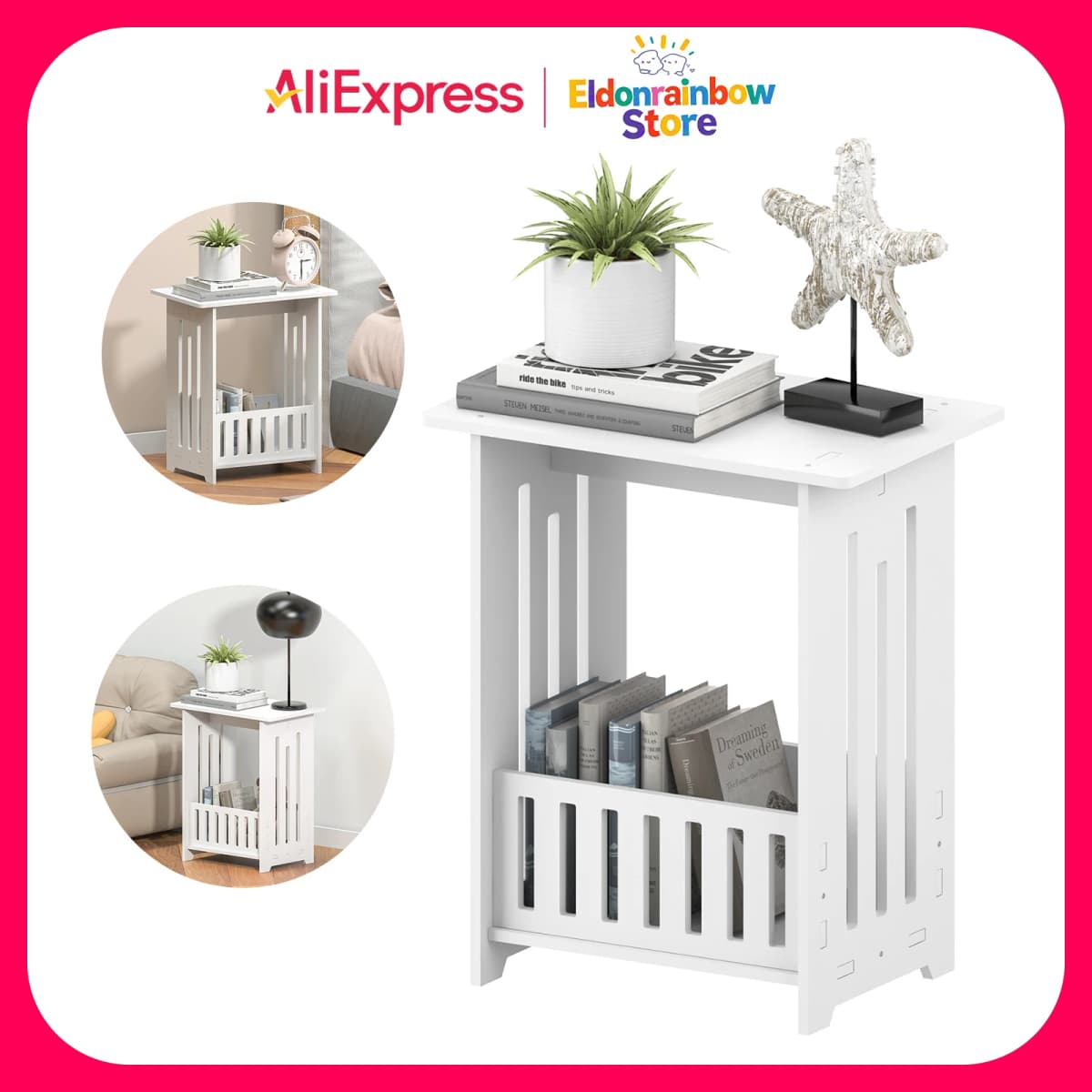 Bedside Tables white Nightstand Storage Display Unit Side Table End Table for Home 22*34*40cm