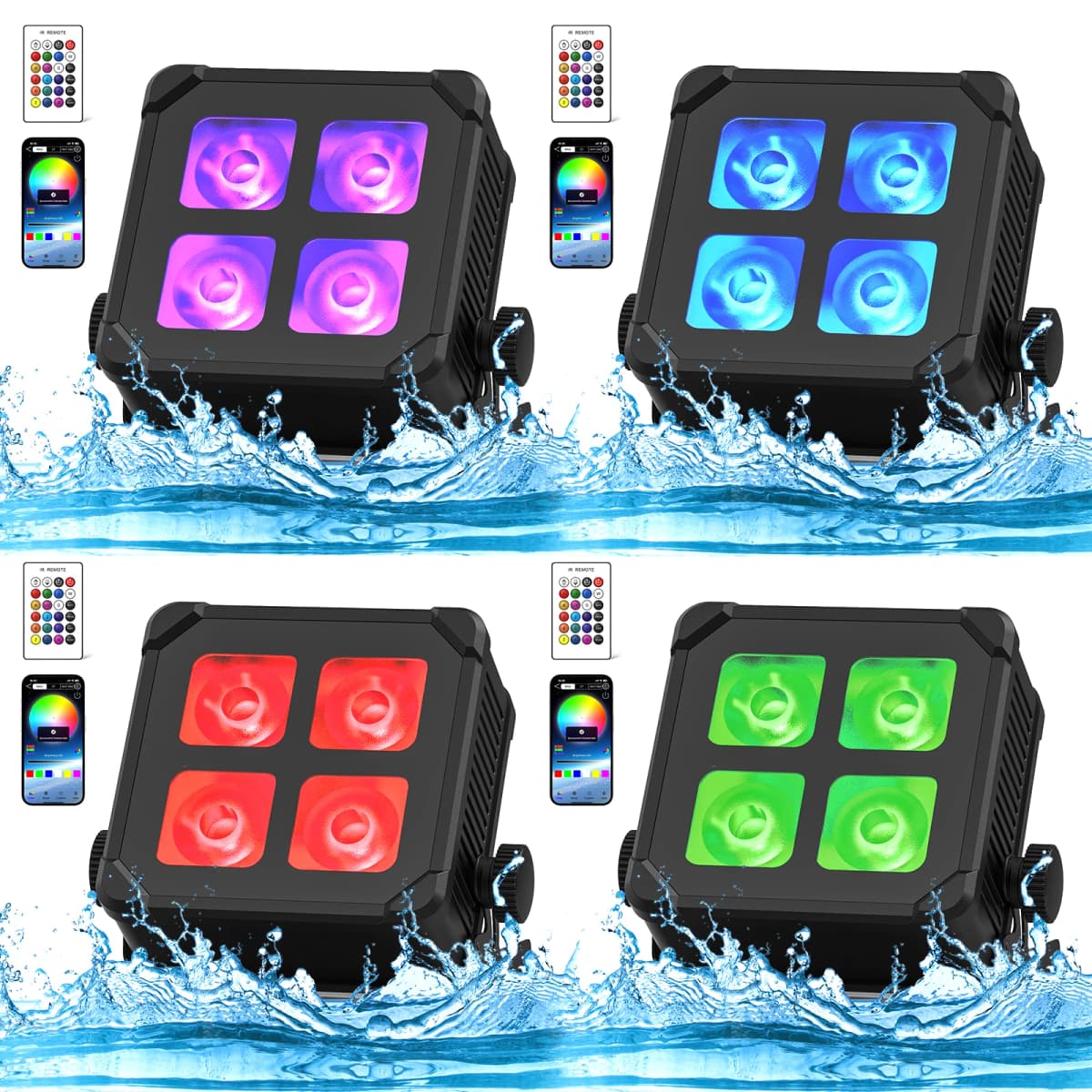 Datewink 2/4Pcs 40W Waterproof LED Par Light Rechargeable APP Remote Control RGBWA+UV Stage Light DMX For DJ Disco Party Wedding