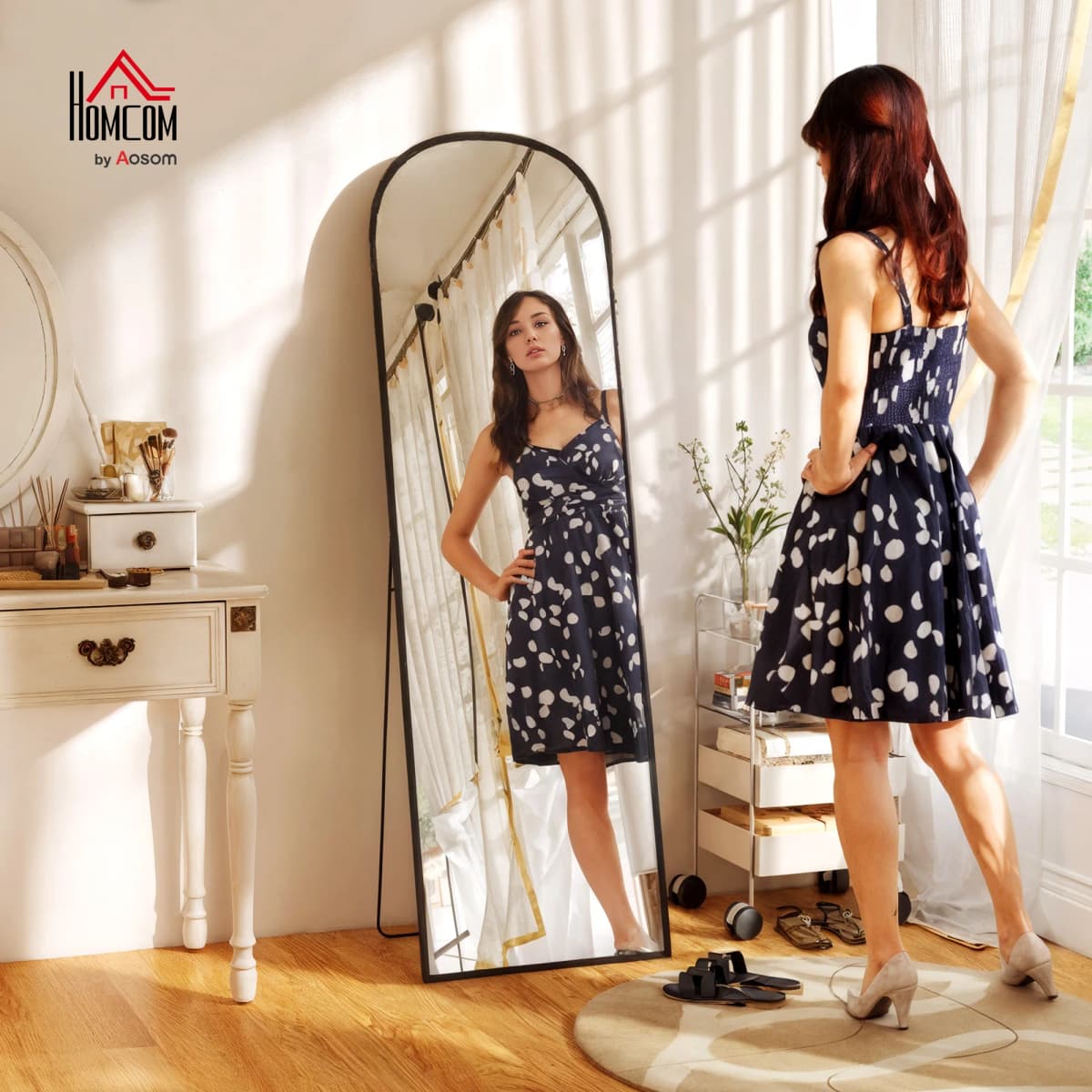 HOMCOM Full Length Mirror with Aluminium Alloy Frame Hanging or Leaning Black