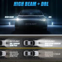 BEVINSEE H15 LED Car Headlight 50W High Beam+16W DRL Daytime Driving Light Super Bright 15 LED Auto Lamp Long Lifetime 6000K 12V