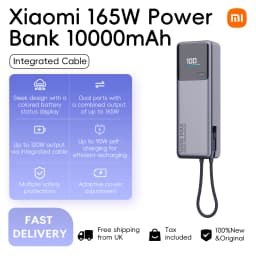 Xiaomi 165W Power Bank 10000mAh, 120W Output Via Integrated Cable USB C Dual Ports LED Screen Portable Charger For Macbook iPhone Xiaomi