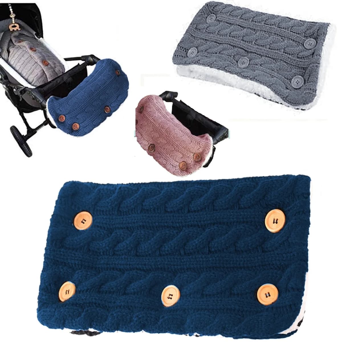 Newborn Baby Winter Warm Pram Pushchair Armrest Infant Button Knit Swaddle Wrap