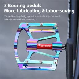 WEST BIKING Bicycle Pedal Three Bearing Aluminum Alloy Anti-Slip Pedal MTB Mountain Bike Road Bike Pedal Color Bike Accessories