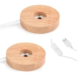 Wooden LED Light Base, 2 Pack Round LED Light Dispaly Base Plate Desktop Display Base Stand Ornament Powered by USB