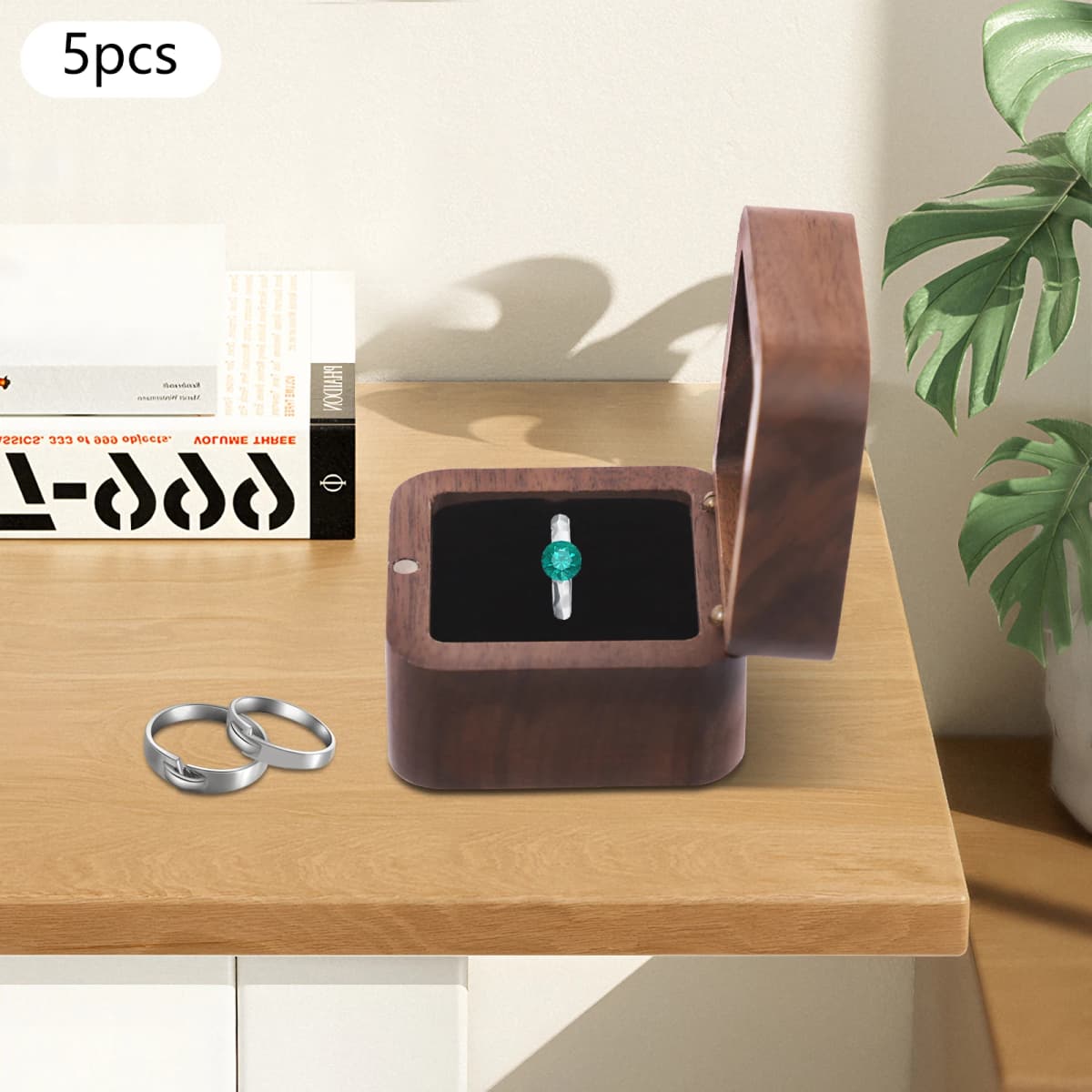 Walnut&Black Ring Boxes(Secure&Protective) - Built-In Magnets&Firm Closure(Prevents Accidental Opening), Flannelette Lining