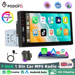 Podofo Wireless Carplay Android Auto Car MP5 Audio Stereo Mirror Link 7 Inch 1Din Multimedia Video Player BT USB FM RDS AUX