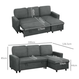 HOMCOM Pull Out Sofa Bed L Shape Corner Sofa w/ Reversible Chaise Dark Grey
