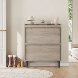 Shoe Cabinet with 2 Flip-Down Doors & Adjustable Shelf - Narrow Wooden Organizer for Entryway, Hallway Closet