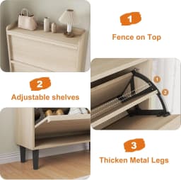 Shoe Cabinet with 2 Flip-Down Doors & Adjustable Shelf - Narrow Wooden Organizer for Entryway, Hallway Closet