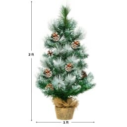 DORTALA 2 FT/ 60CM Snow Flocked Pine Artificial Christmas Tree Pine Cone Xmas Decoration