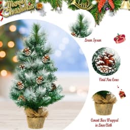 DORTALA 2 FT/ 60CM Snow Flocked Pine Artificial Christmas Tree Pine Cone Xmas Decoration