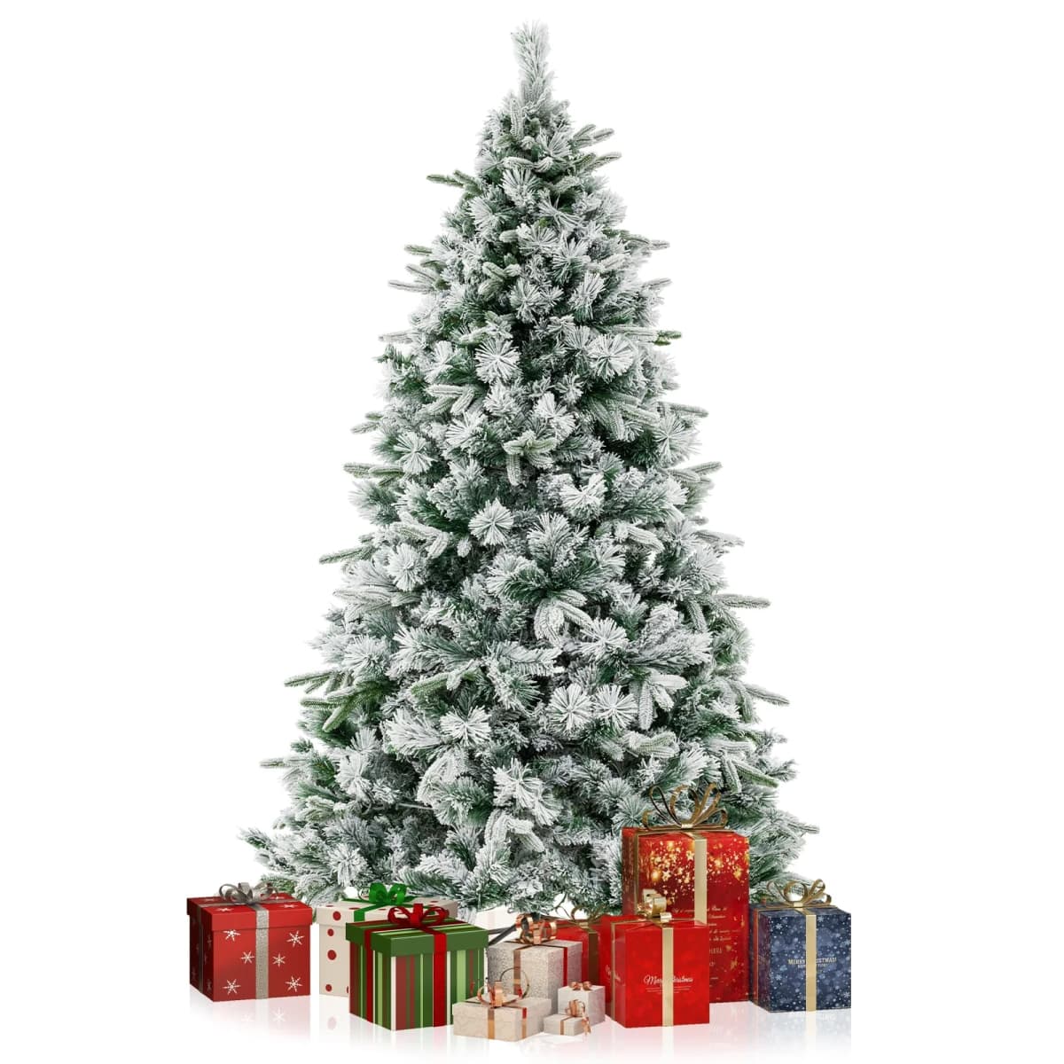 DORTALA 6 FT Artificial Xmas Tree Flocked Christmas Tree with Pine Needles