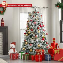 DORTALA 6 FT Artificial Xmas Tree Flocked Christmas Tree with Pine Needles
