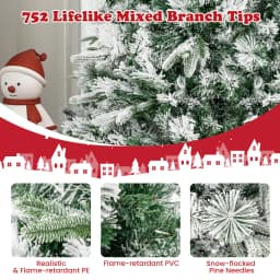 DORTALA 6 FT Artificial Xmas Tree Flocked Christmas Tree with Pine Needles