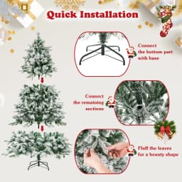 DORTALA 6 FT Artificial Xmas Tree Flocked Christmas Tree with Pine Needles