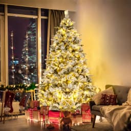 DORTALA 6 FT Artificial Xmas Tree Flocked Christmas Tree with Pine Needles