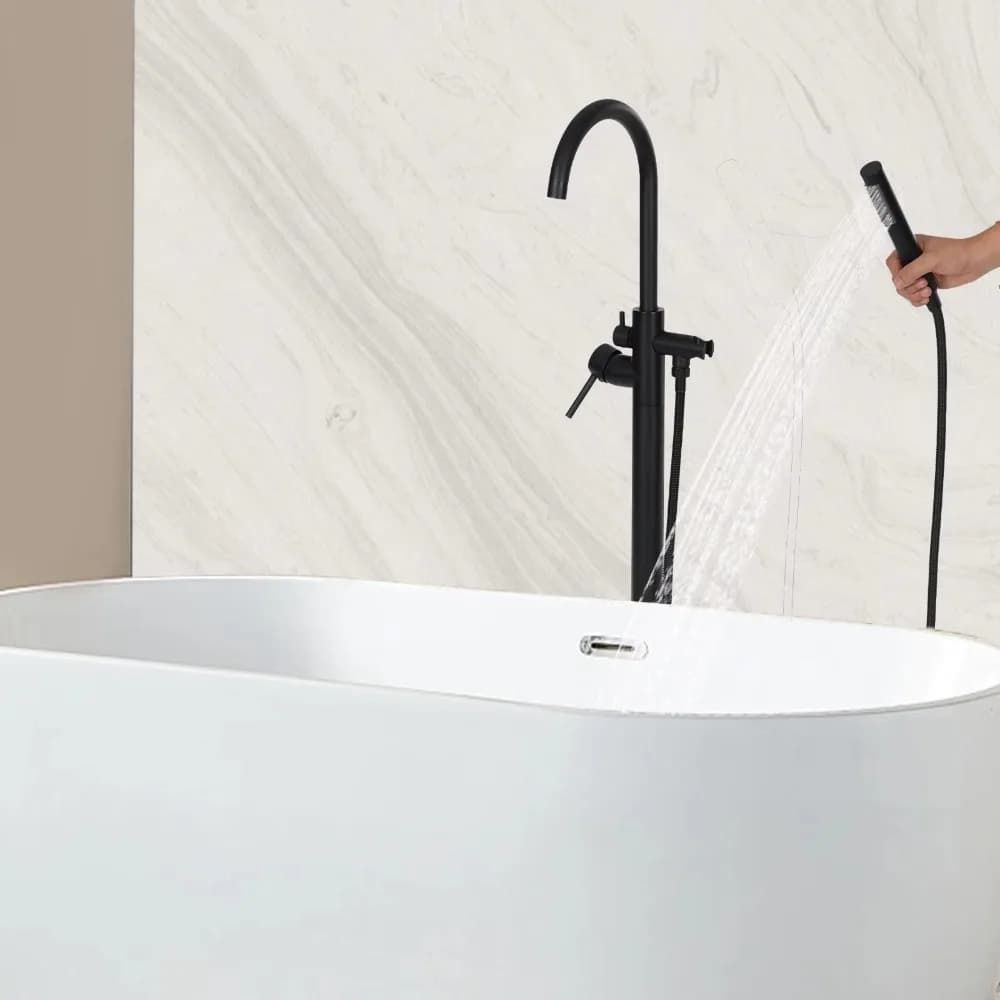 Freestanding Bathtub Faucet,Bathroom Tap Bath Shower Mixer Black Floor-Mounted Free Standing 360°Handheld Nozzle