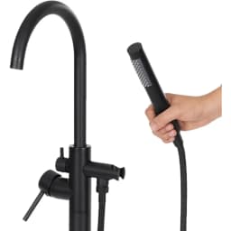 Freestanding Bathtub Faucet,Bathroom Tap Bath Shower Mixer Black Floor-Mounted Free Standing 360°Handheld Nozzle