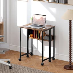 HOMCOM 63 cm Foldable Computer Desk on Wheels for Small Spaces Rustic Brown