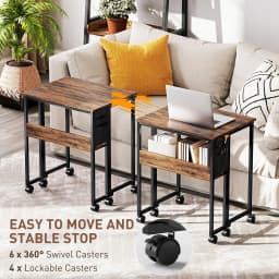 HOMCOM 63 cm Foldable Computer Desk on Wheels for Small Spaces Rustic Brown