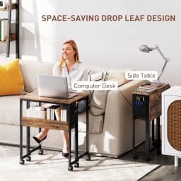 HOMCOM 63 cm Foldable Computer Desk on Wheels for Small Spaces Rustic Brown