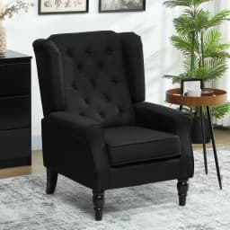 HOMCOM Accent Chair Wingback Armchair Retro Tufted Club Wood Fabric, Black