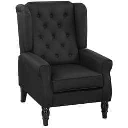 HOMCOM Accent Chair Wingback Armchair Retro Tufted Club Wood Fabric, Black