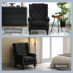 HOMCOM Accent Chair Wingback Armchair Retro Tufted Club Wood Fabric, Black