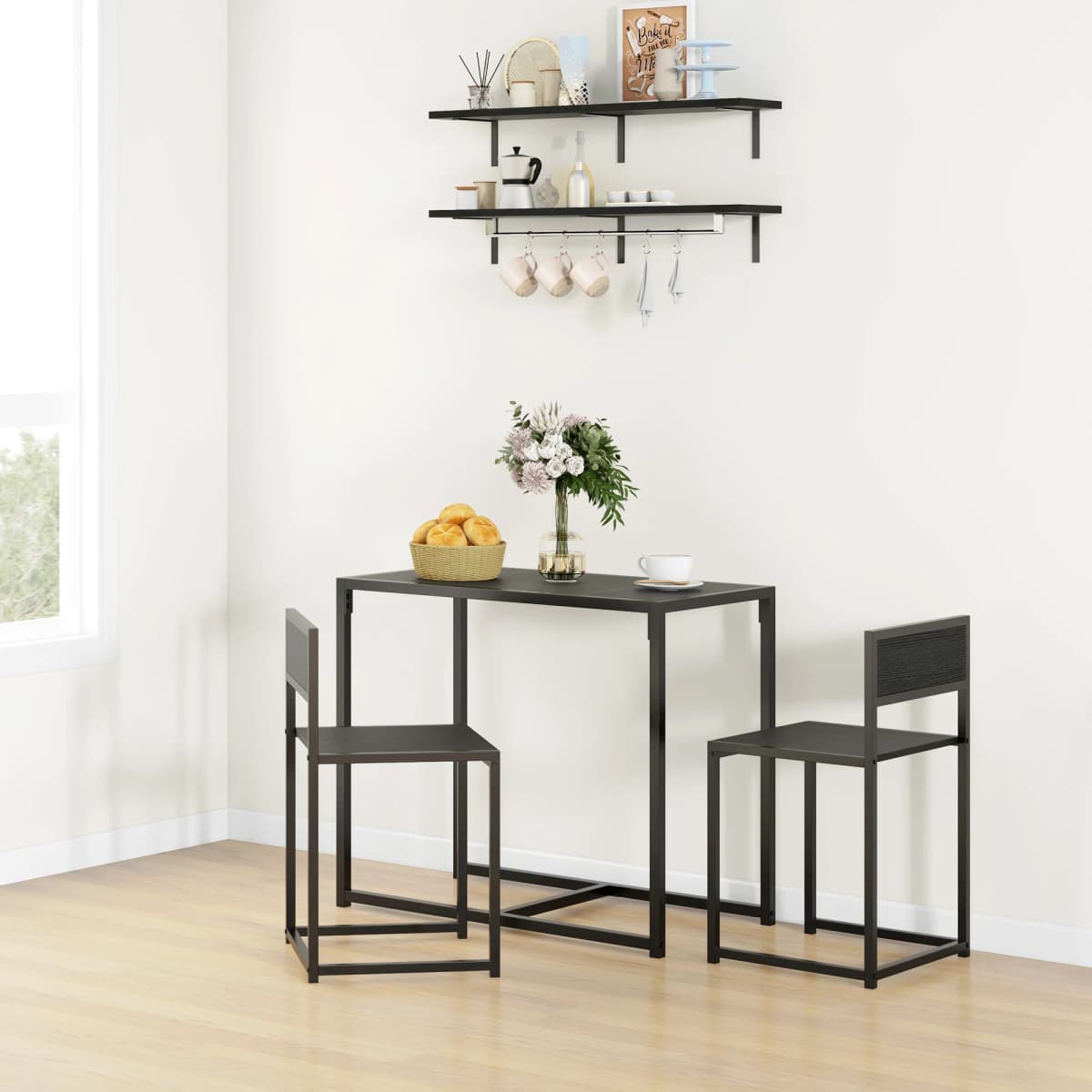 HOMCOM 3 Piece Dining Table Set with Metal Frame, Black