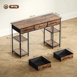HOMCOM Computer Writing Desk with Power Outlets, Drawers, Shelves
