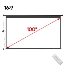 Voltsify 100" Black 16:9 Electric Motorized Projector Screen with Remote Wall/Ceiling Mounted Matte White Screen