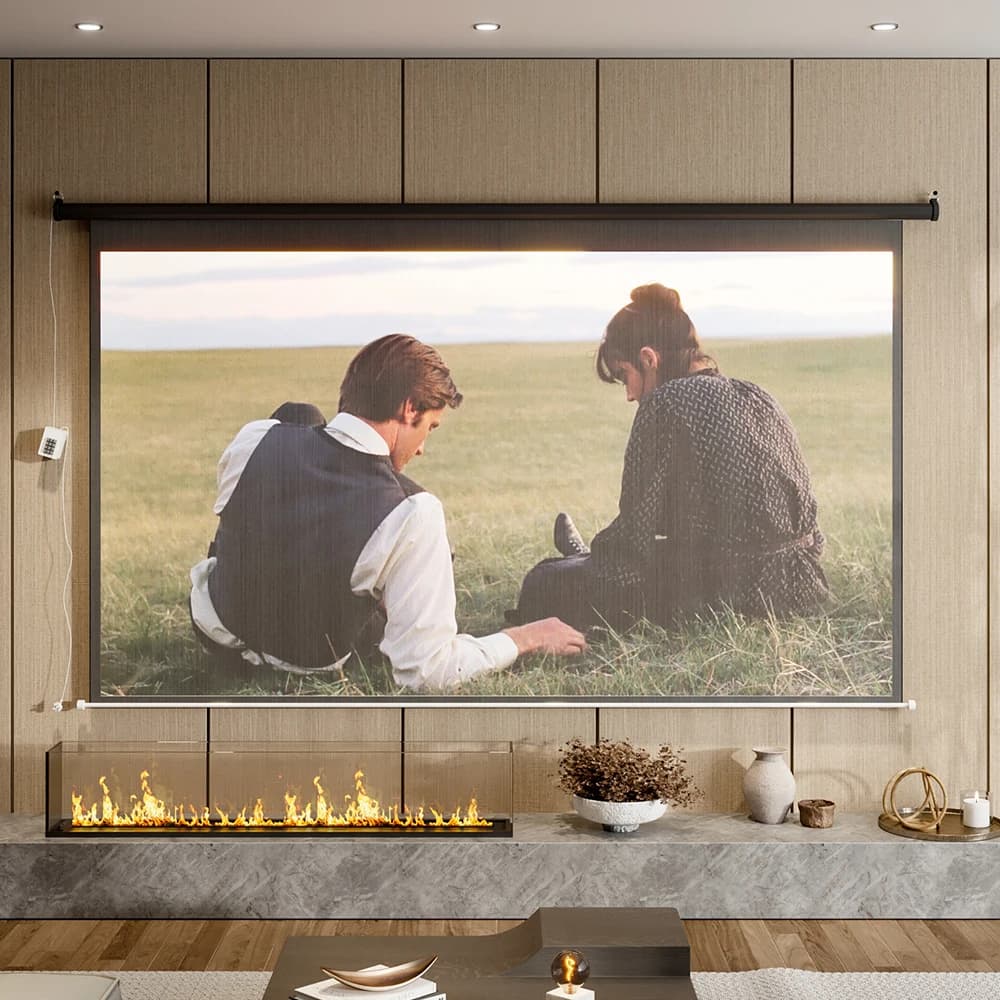 Voltsify 100" Black 16:9 Electric Motorized Projector Screen with Remote Wall/Ceiling Mounted Matte White Screen