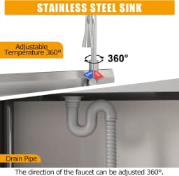 UK Stainless Steel Freestanding Utility Sink with 304 Stainless Faucet - Single Bowl Heavy Duty Kitchen Sink for Laundry Room, G