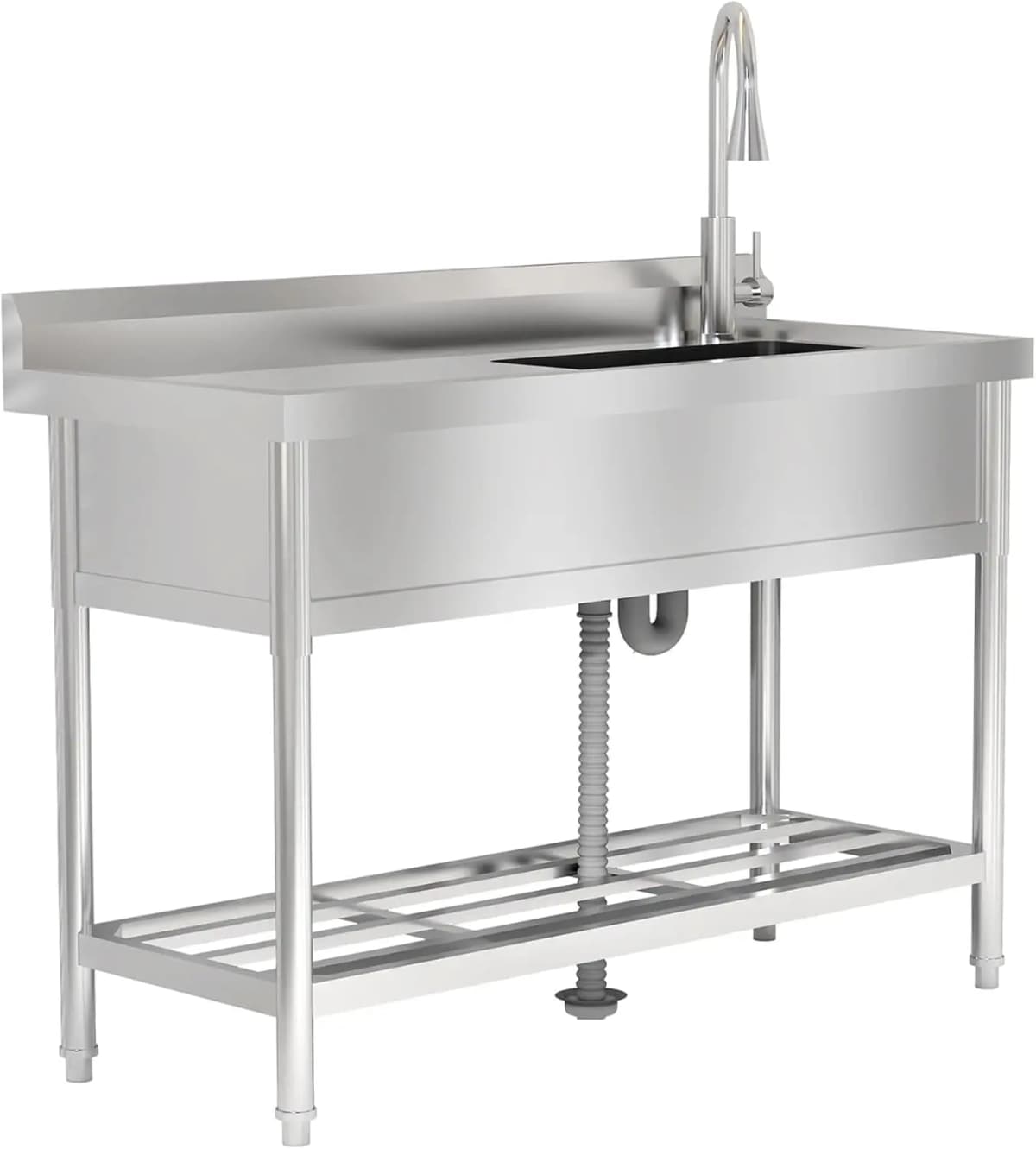 UK Stainless Steel Freestanding Utility Sink with 304 Stainless Faucet - Single Bowl Heavy Duty Kitchen Sink for Laundry Room, G