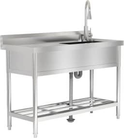 UK Stainless Steel Freestanding Utility Sink with 304 Stainless Faucet - Single Bowl Heavy Duty Kitchen Sink for Laundry Room, G