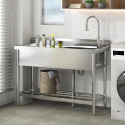 UK Stainless Steel Freestanding Utility Sink with 304 Stainless Faucet - Single Bowl Heavy Duty Kitchen Sink for Laundry Room, G
